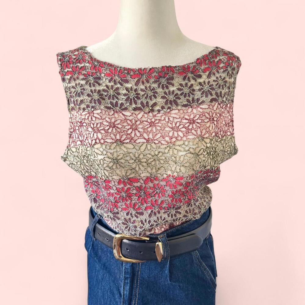 Vintage y2k pink & green lace tank top